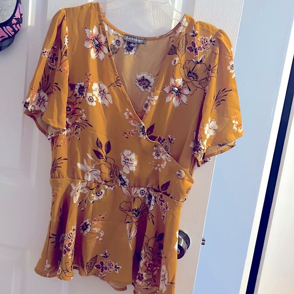 Mustard color floral blouse